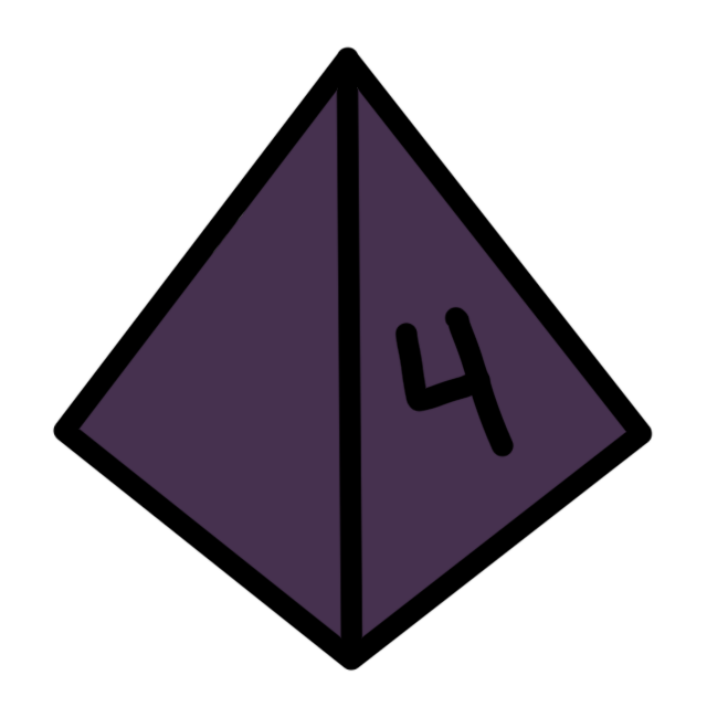 A dark purple pyramid shape with a 4 on one side.